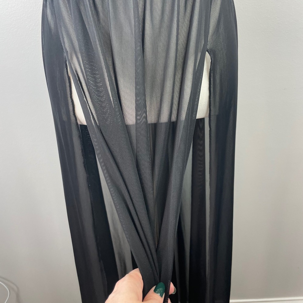 iHeartRaves Black Sheer Mesh Maxi Skirt High Slit Rave Festival Wear 2XL DS5099 - Picture 2 of 8